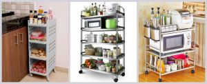 Racks with wheels are the ultimate organizers and space saviours with their narrow shape in kitchen.