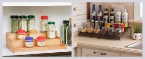 Step-style shelves designed especially for cabinets can be your saviour in keeping organized kitchen.