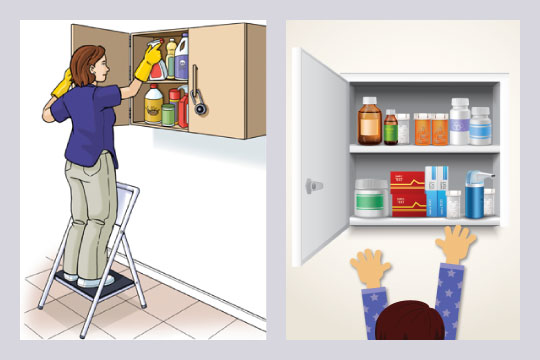 Storing harmful chemicals at place where it is hard for elderly people or children to reach is a wise choice.