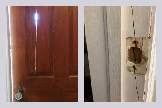 Cracks in wooden door frames and panels may occur due to improper seasoning of wood or substandard wood.